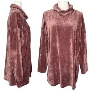 J. Jill L Tunic Top Cowl Neck Stretch Velvet Rose Pullover Pure Jill Oversized